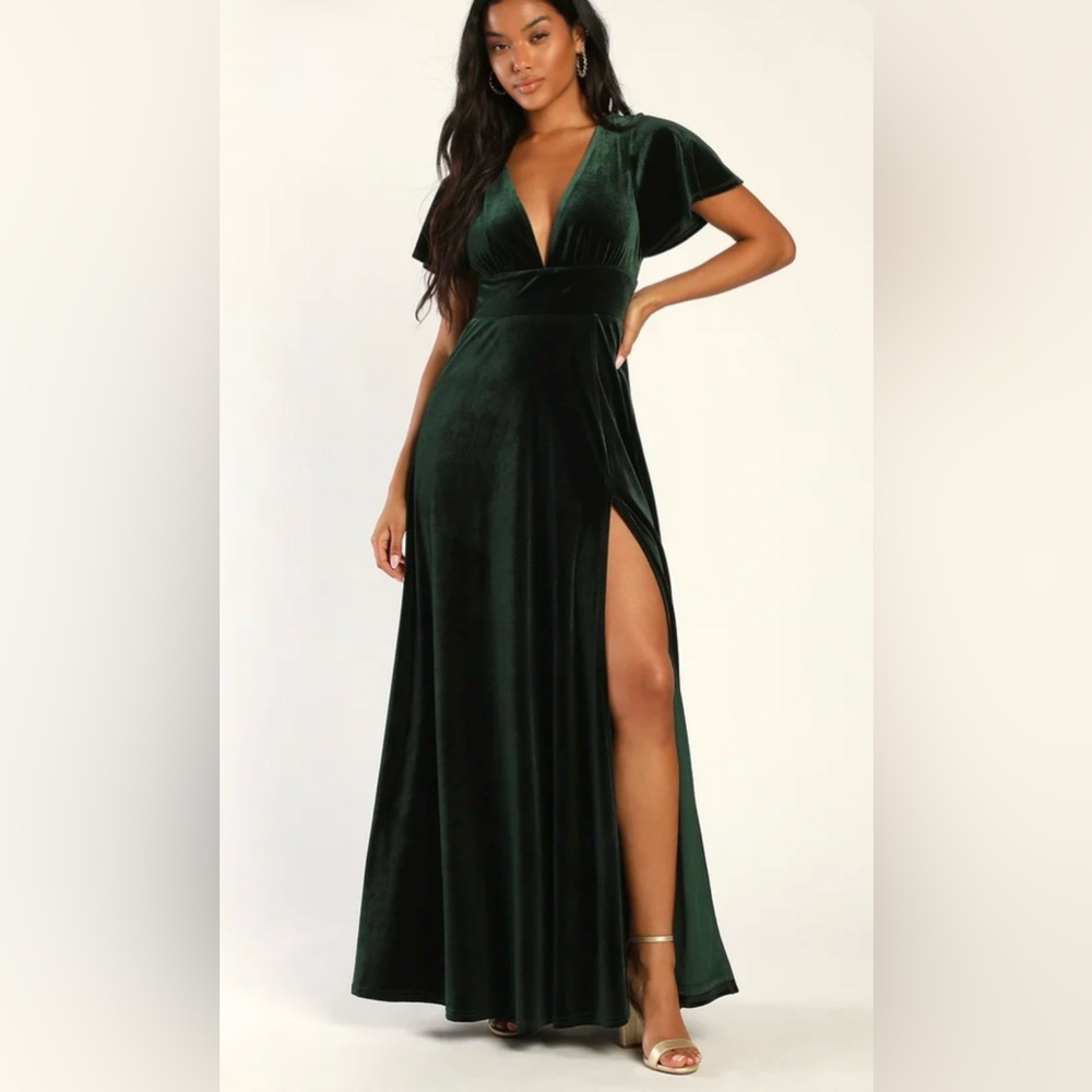 Deep Green Velvet Maxi Dress